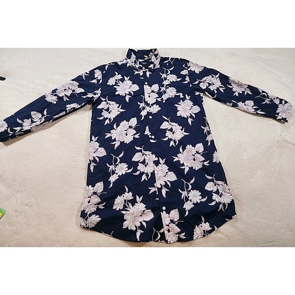 Lauren Ralph Lauren Navy Floral  Sleep Shirt Women's  With Embroidered Pocket Lg - Picture 1 of 8